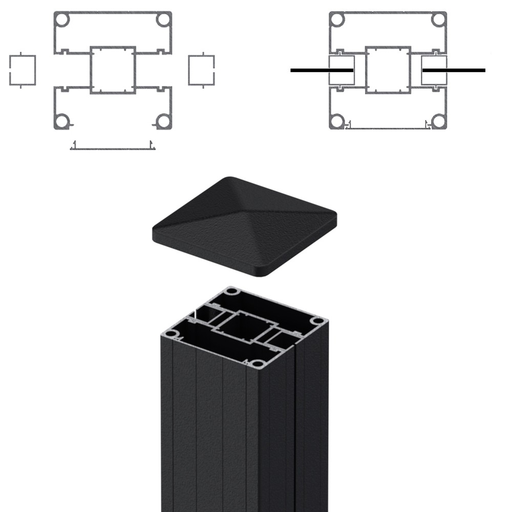 1.8m Mid Post - 2mm Laser Screens Both Sides - Black Sand Matt (2500mm O/A)