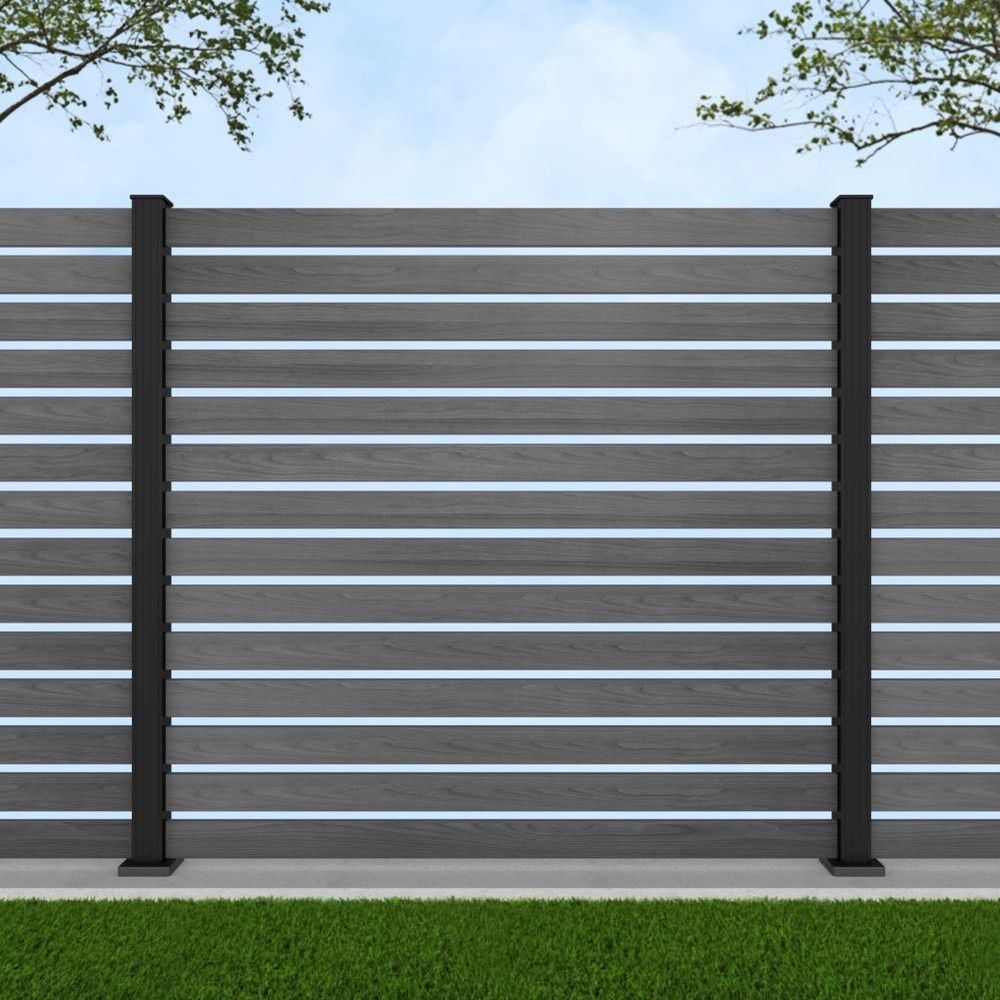 1.8m Parallel 100 Grey Wood Effect - Black Sand Bolt Down Posts - Metre Price