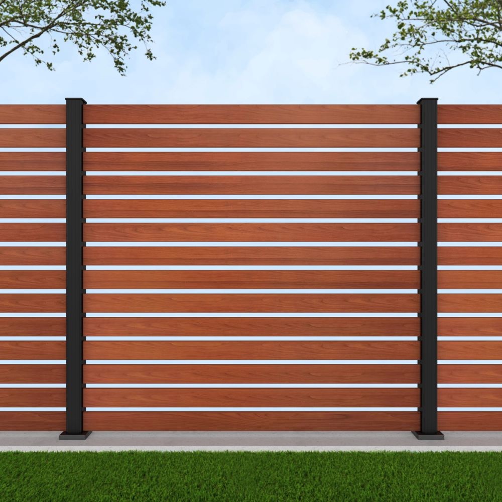 1.8m Parallel 100 Oak Wood Effect - Black Sand Bolt Down Posts - Metre Price