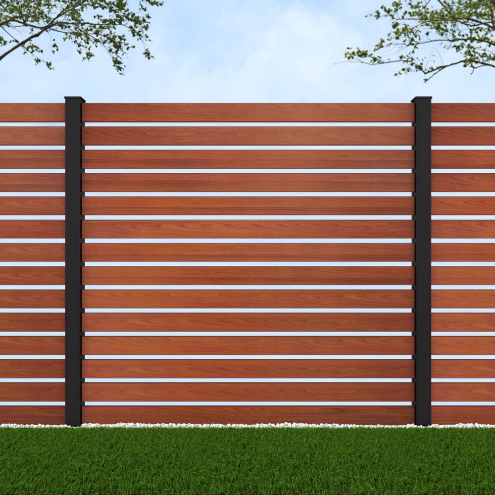1.8m Parallel 100 Oak Wood Effect - Black Sand Posts - Metre Price