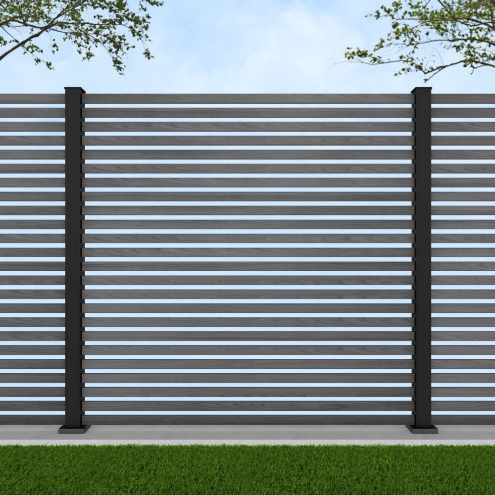 1.8m Parallel 50 Grey Wood Effect - Black Sand Bolt Down Posts - Metre Price