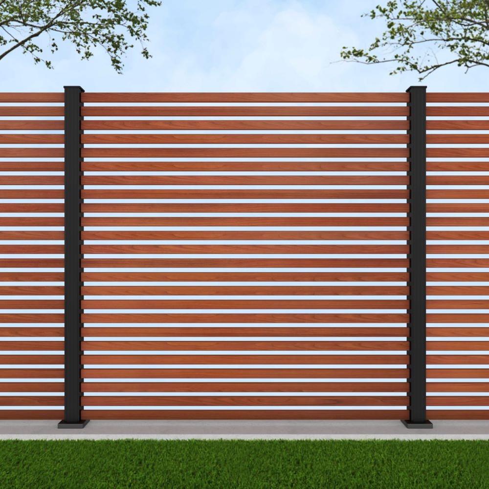 1.8m Parallel 50 Oak Wood Effect - Black Sand Bolt Down Posts - Metre Price