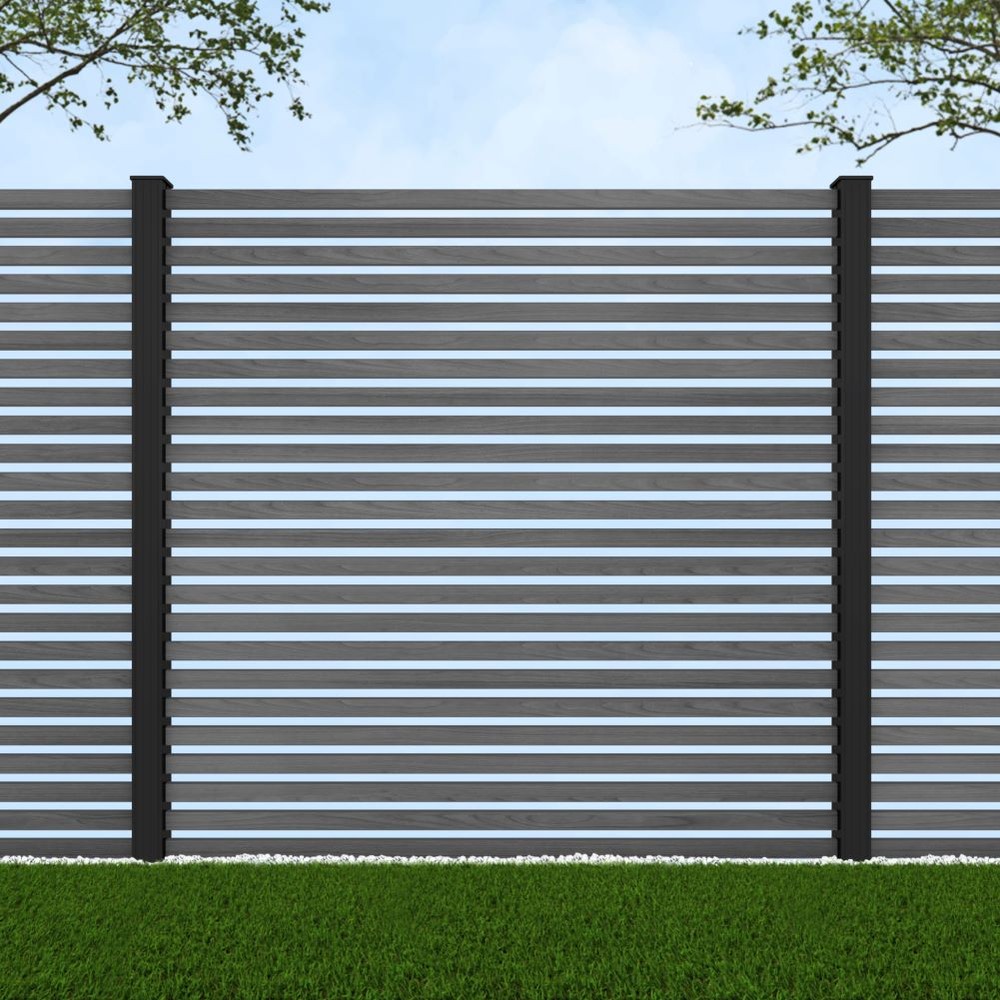 1.8m Parallel 50 Grey Wood Effect - Black Sand Posts - Metre Price