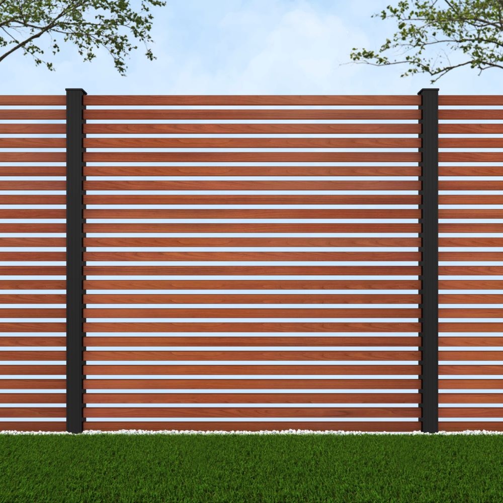 1.8m Parallel 50 Oak Wood Effect - Black Sand Posts - Metre Price
