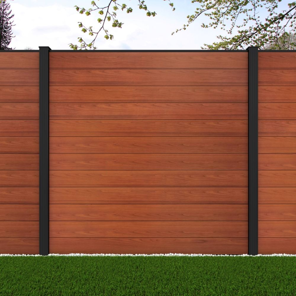 1.8m Connect Oak Wood Effect - Black Sand Posts - Metre Price