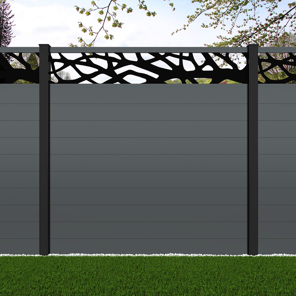 1.8m Connect + Woodland Laser Basalt Grey - Black Sand Posts - Metre Price