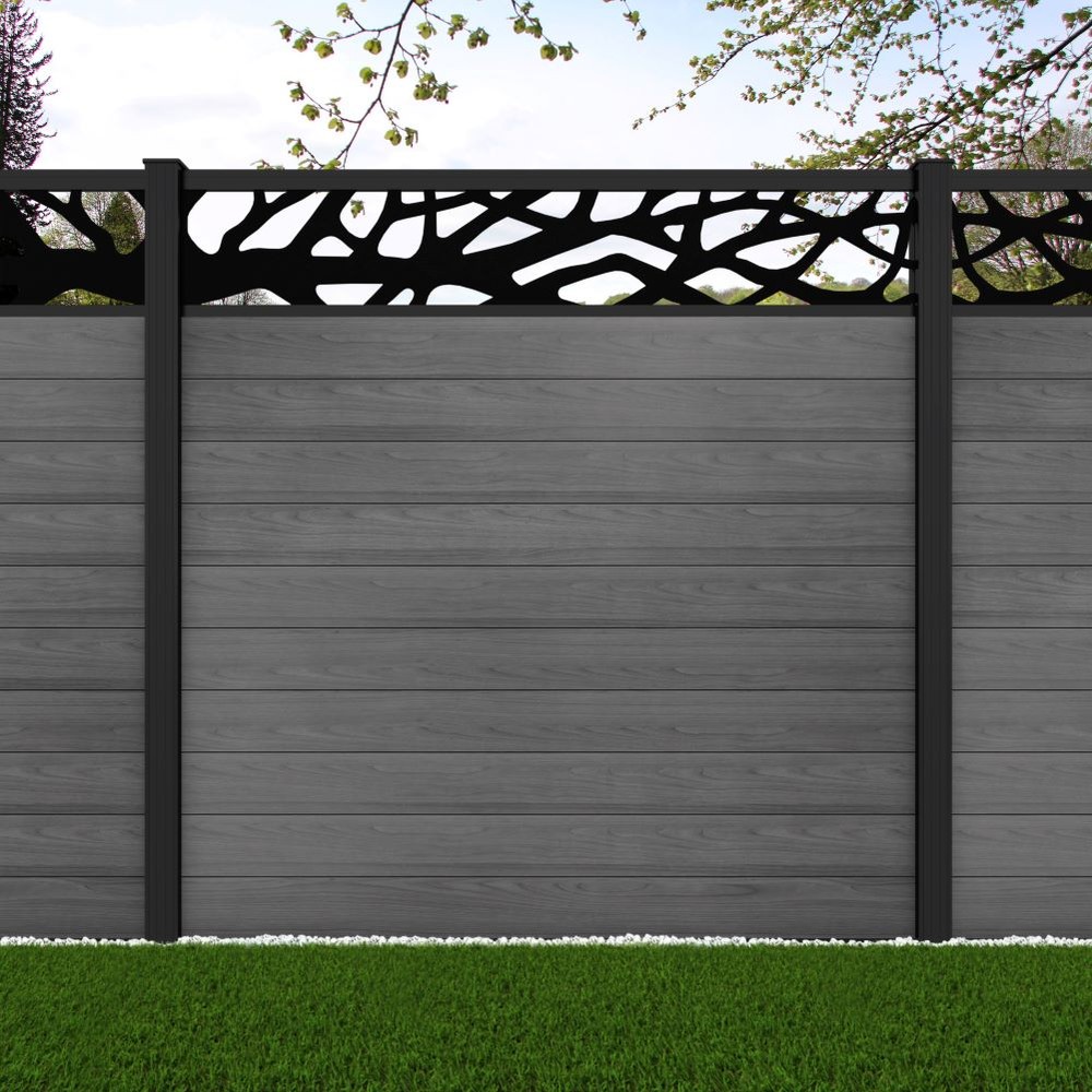 1.8m Connect+Woodland Laser Grey Effect Black Sand Posts - Metre Price