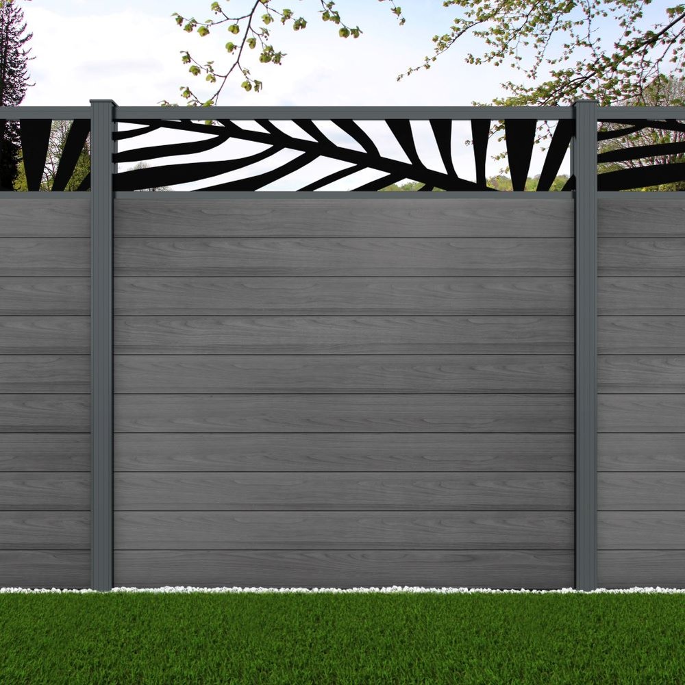 1.8m Connect + Palm Laser Grey Wood Effect Basalt Grey Posts - Metre Price