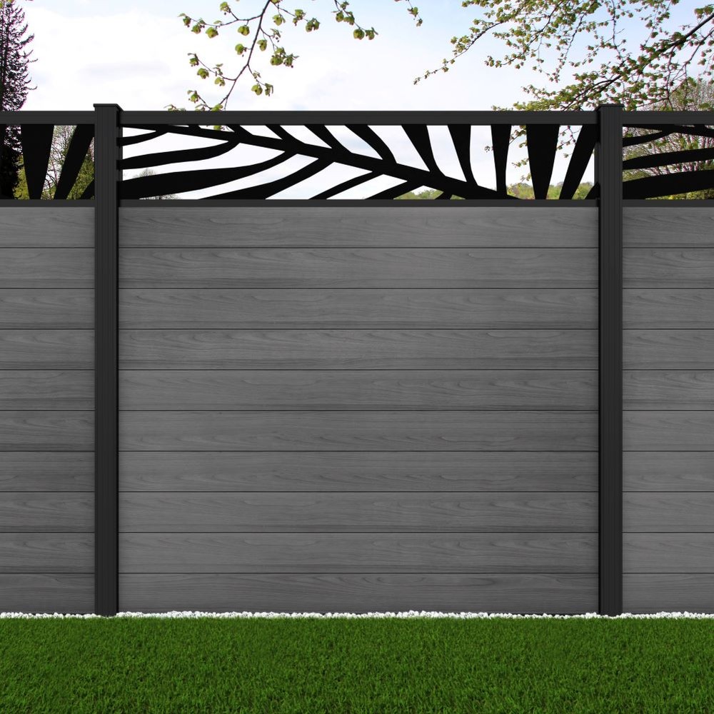 1.8m Connect + Palm Laser Grey Wood Effect Black Sand Posts - Metre Price