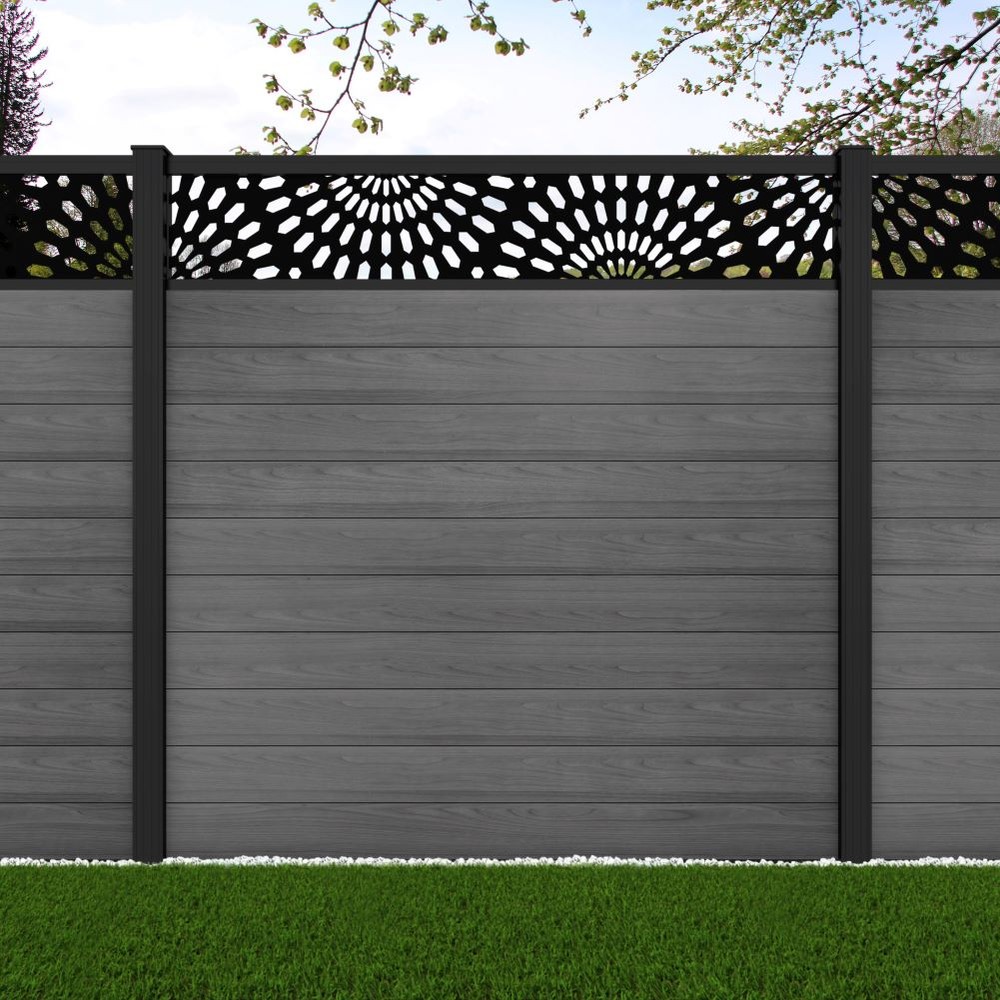 1.8m Connect + Sunburst Laser Grey Effect Black Sand Posts - Metre Price
