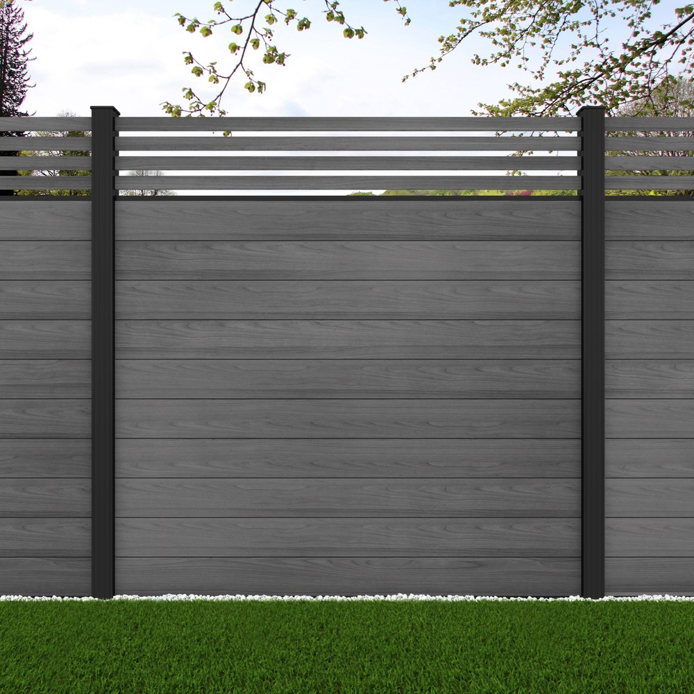 1.8m Connect + Parallel 50 Grey Wood Effect - Black Sand Posts - Metre Price