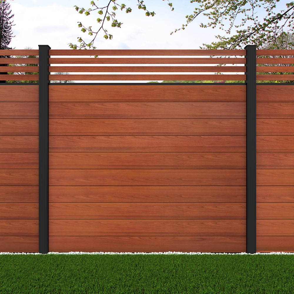 1.8m Connect + Parallel 50 Oak Wood Effect - Black Sand Posts - Metre Price