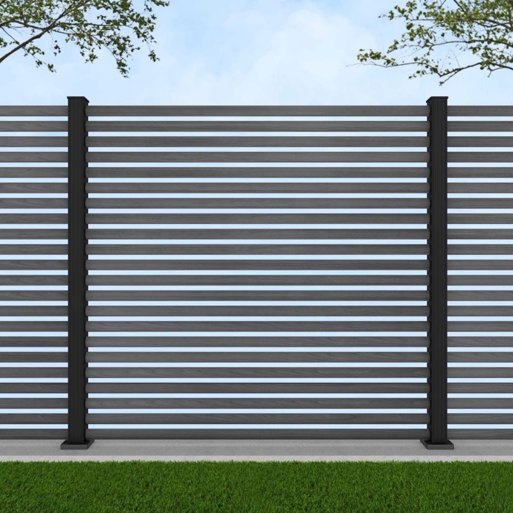 1.8m Half Round Grey Wood Effect - Black Sand Bolt Down Posts - Metre Price