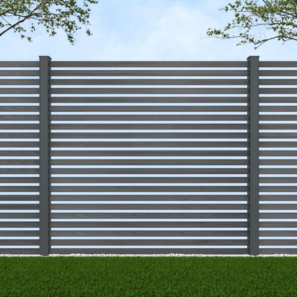1.8m Half Round Grey Wood Effect - Basalt Grey Posts - Metre Price