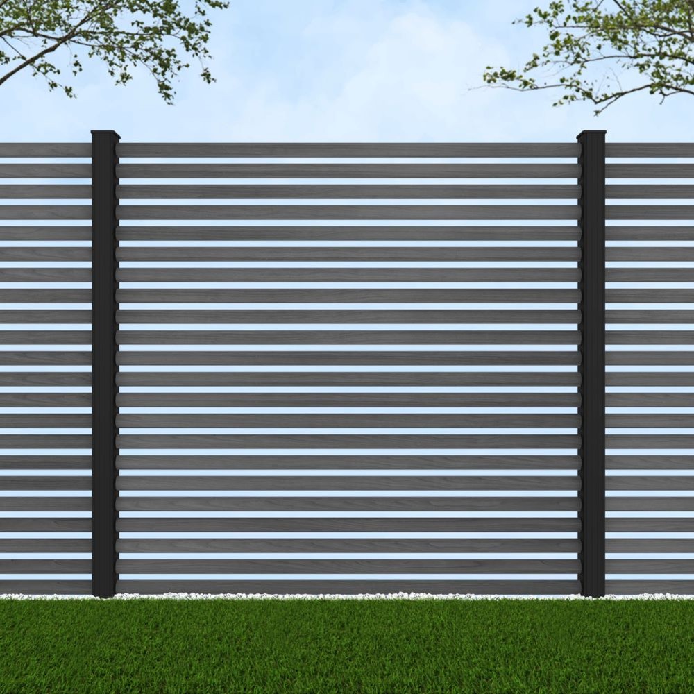 1.8m Half Round Grey Wood Effect -Black Sand Posts - Metre Price