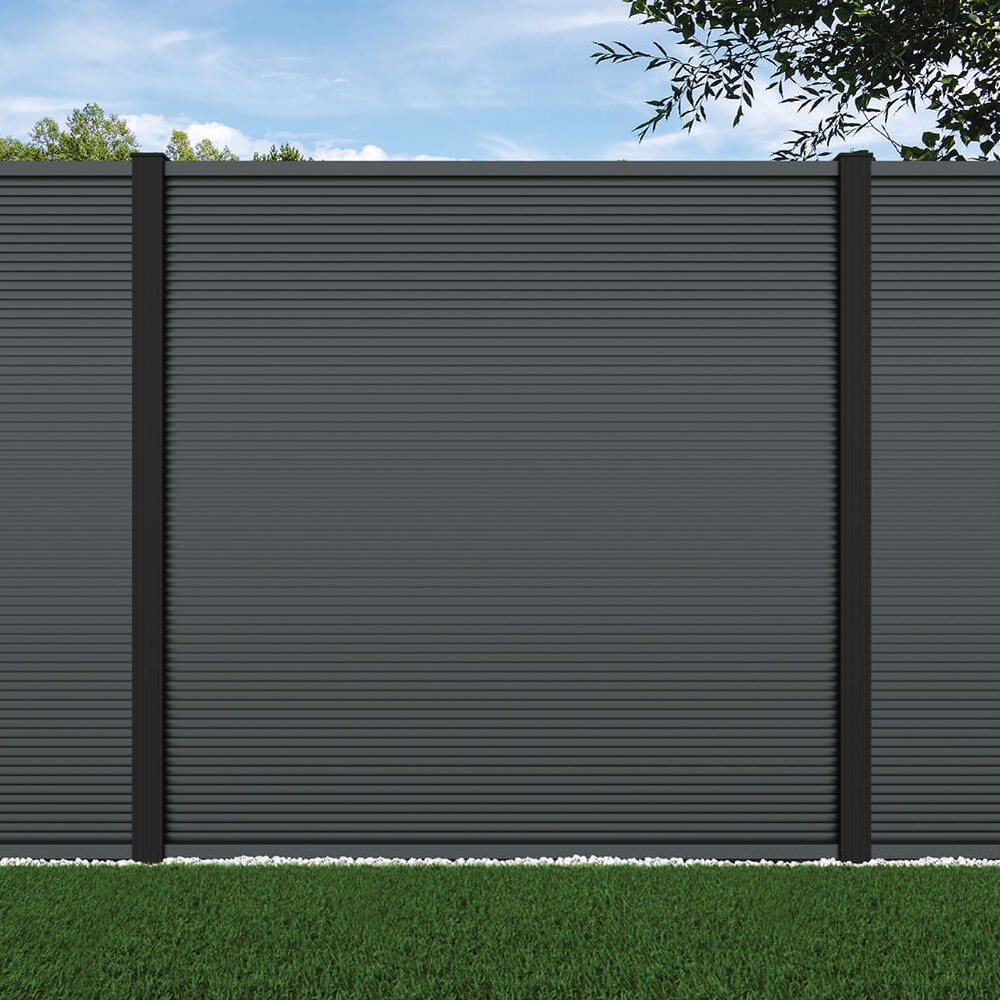 1.8m Ridged Fence Basalt Grey -Black Sand Posts - Metre Price