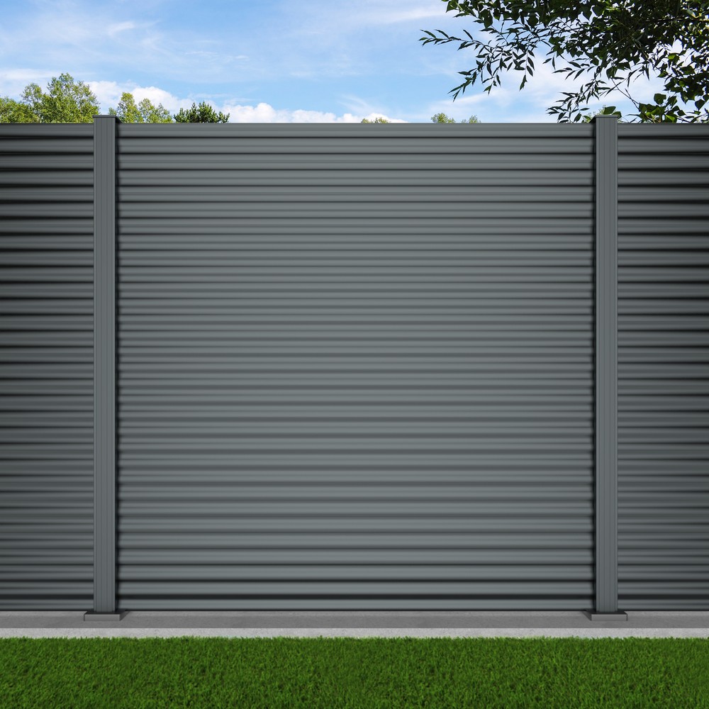 1.8m Wave Fence Basalt Grey -Basalt Grey Bolt Down Posts - Metre Prices