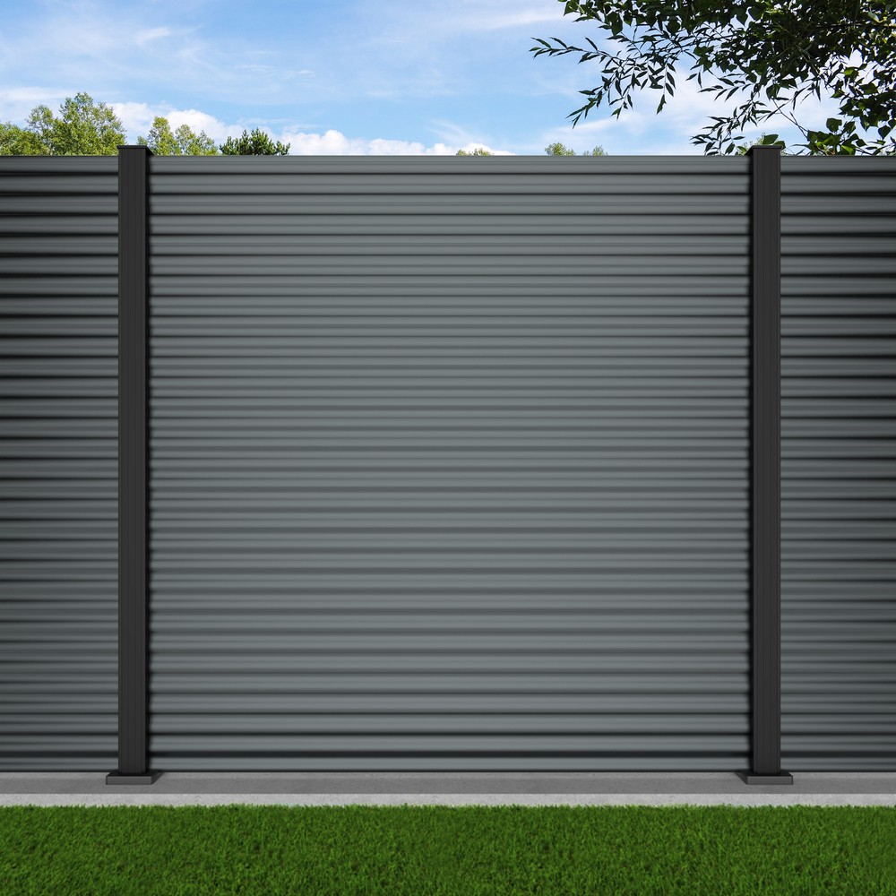1.8m Wave Fence Basalt Grey -Black Sand Bolt Down Posts - Metre Price