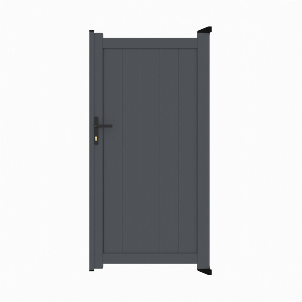Grey Single Gate-P01-Vertical Boards 1800mm High x 900mm Wide - RAL 7015