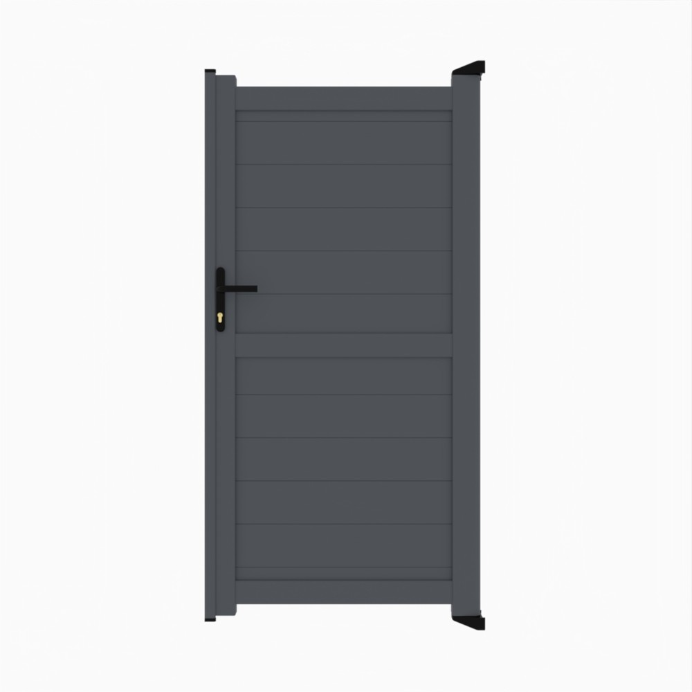 Grey Single Gate-P02-Horizontal Boards 1800mm High x 900mm Wide - RAL 7015